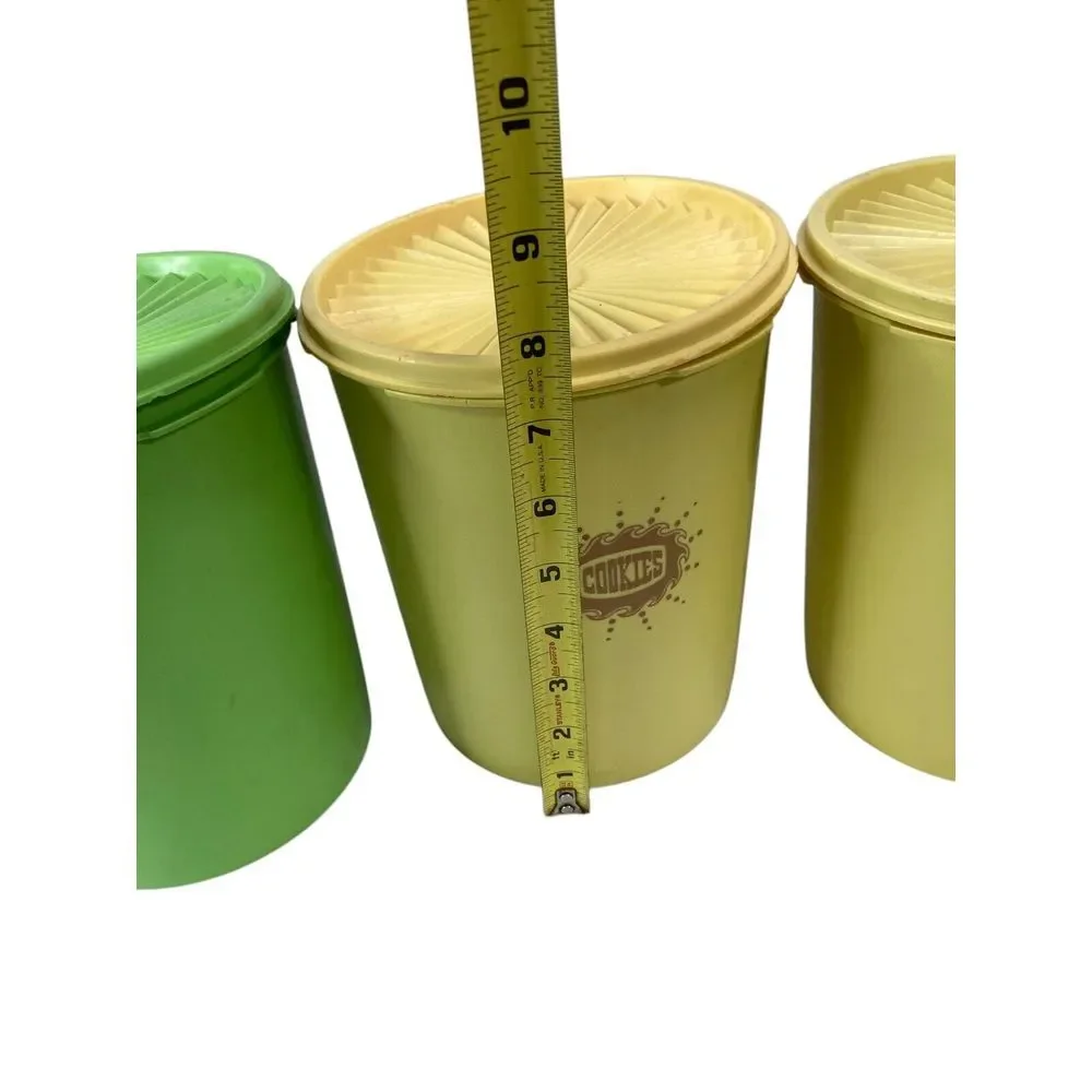 4 Vintage Tupperware Servalier‎ Canisters 3 Yellow  1 Green with Lids Nesting
